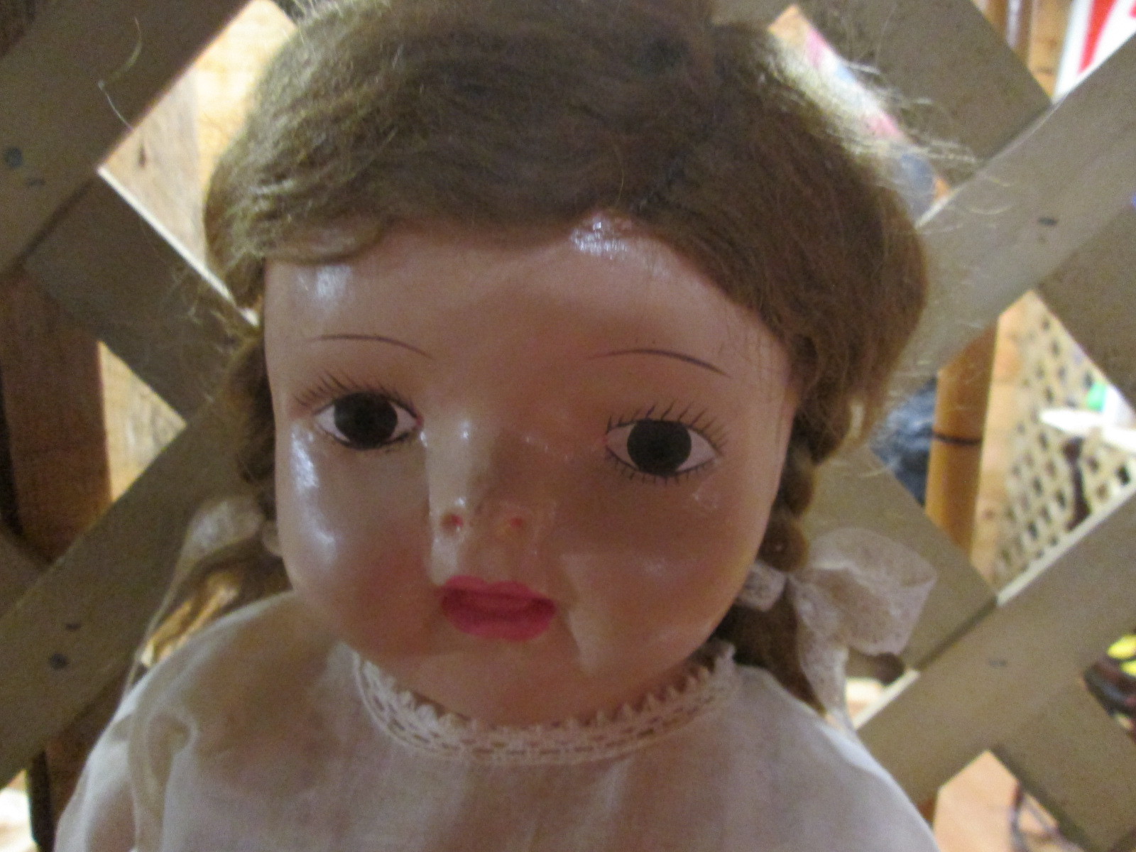 ANTIQUE GIRL DOLL - STRAW STUFFED OLD CLOTH WITH HARD HEAD,FACE, HANDS
