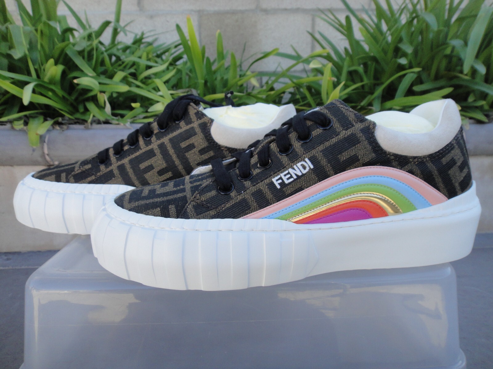 Pre-owned Fendi Force Lt Sneaker, Rainbow, Ff Canvas Suede, Women's Sz Pick Eu37, 38 Or 39