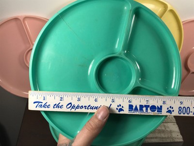 Lot (x6) Vintage 60's Pastel Pink Yellow Green Melamine Plastic Plates cafeteria