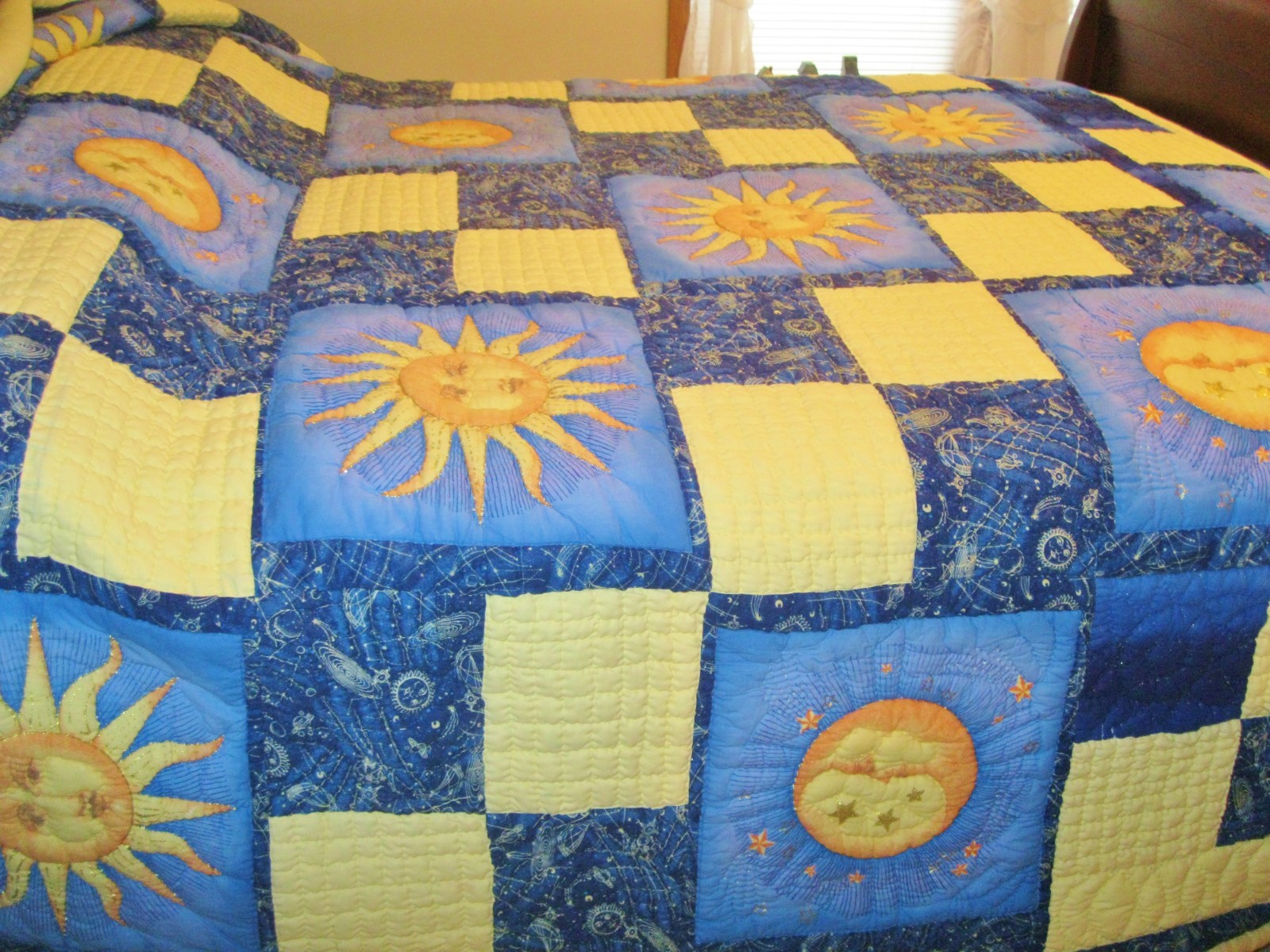 King/Queen Moon & Sun One of a Kind Cotton quilt Double Batting for extra warmth