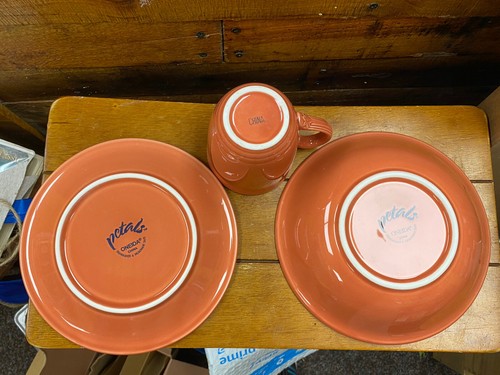 Oneida Petals Blooming 3 pc Dish Set in Terra Cotta Mug Plate Bowl NIB