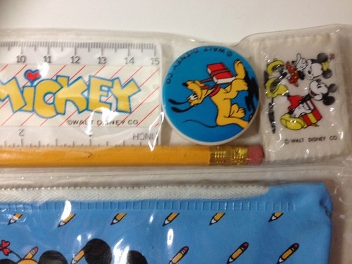 Vintage Mickey N Minnie Stationary Set Pencil Case Ruler Eraser Sharpener Disney