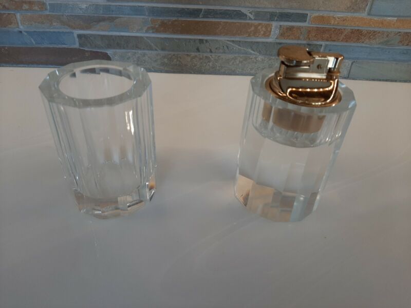 Vintage Heavy Clear Glass Table Lighter