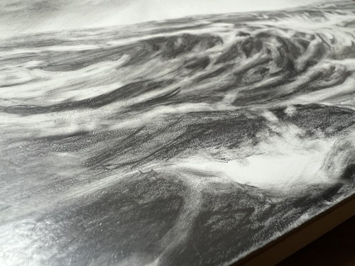 Beautiful Drawing on Wood | Graphite Artwork | Ocean Storm Art Deco | Original