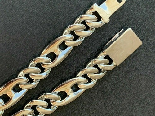 Pre-owned Silver Solid 925  Mens Figarucci Gucci Link Cuban Chain Cz Hip Hop Figaro