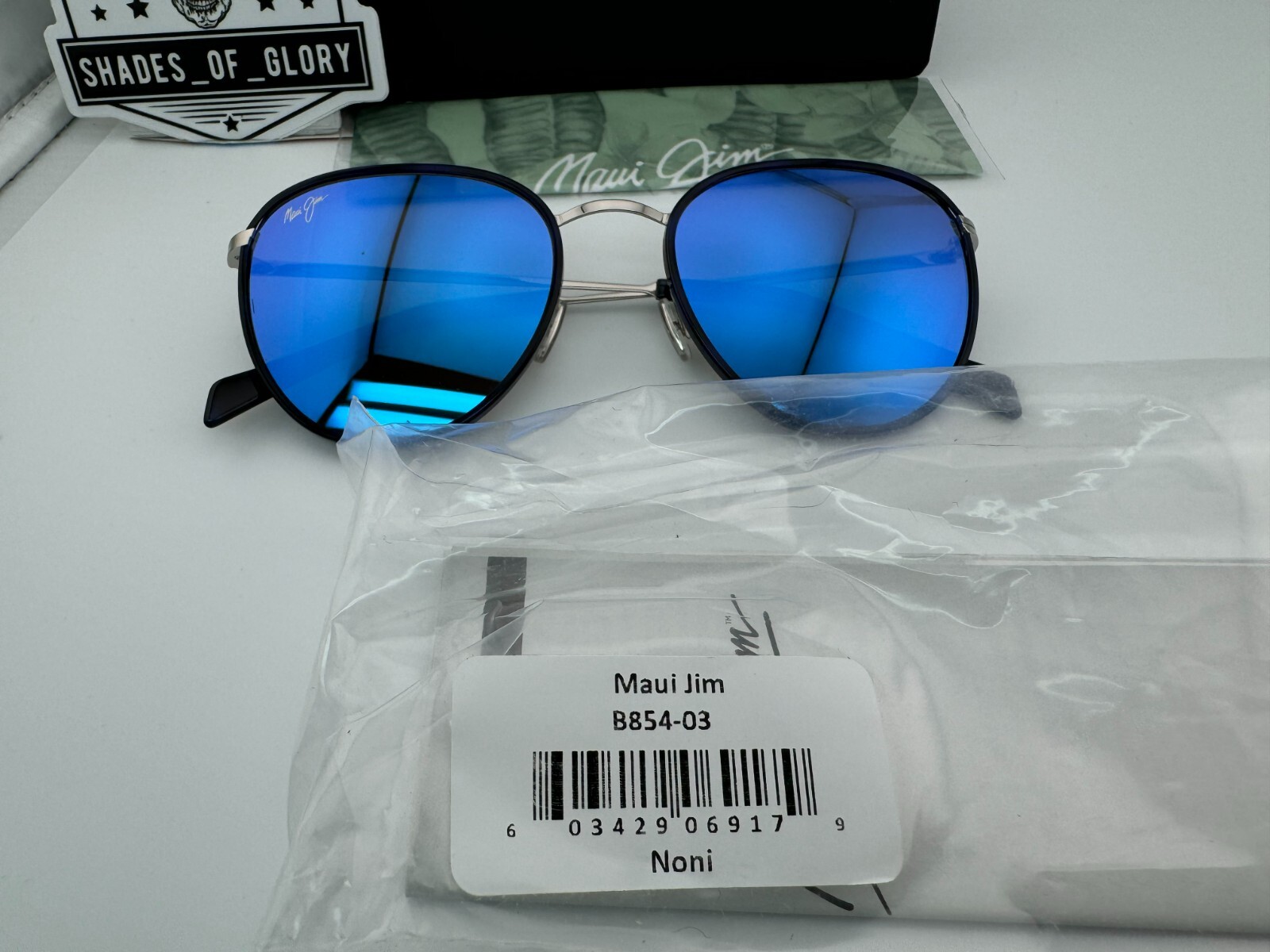 Pre-owned Maui Jim Noni Mj 854-03 Navy Silver With Blue Hawaii Polarized Sunglasses