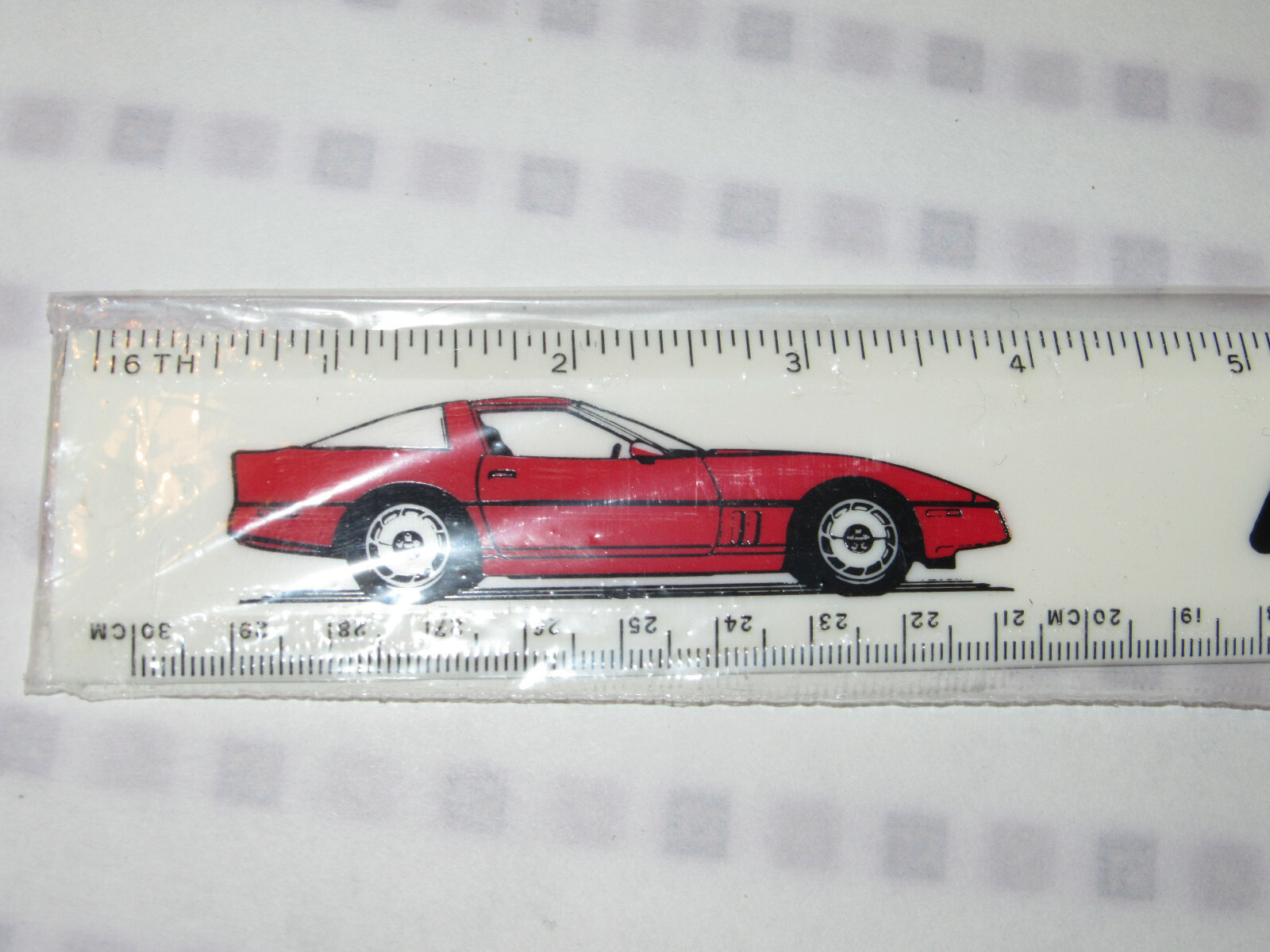 VTG 80s UNUSED CHEVROLET CALCULATOR/RULER/CLOCK W/CASE& 12" CHEVY CORVETTE RULER