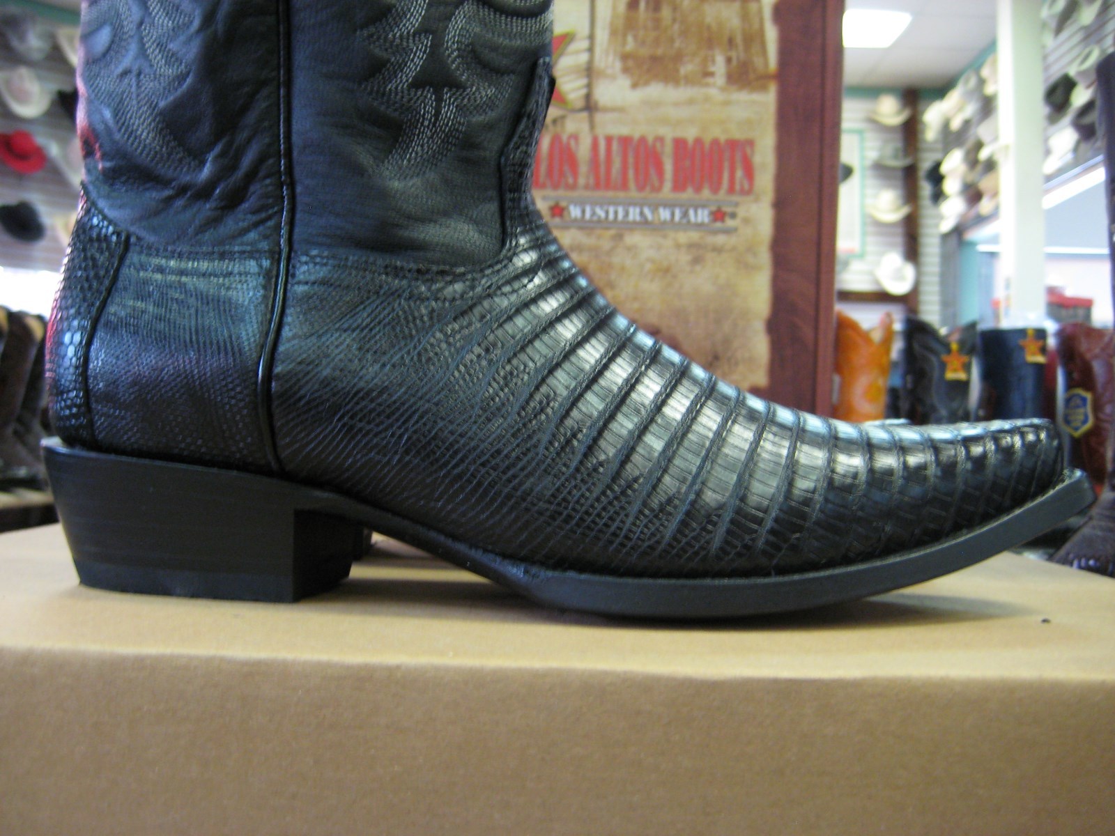 Pre-owned Los Altos Boots Los Altos Black Snip Toe Genuine Lizard Teju Western Cowboy Boot (ee) 94e0705