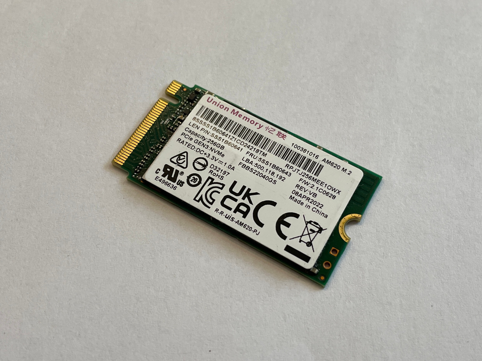SSS1B60641 AM620 Union Memory 256GB M.2 2242 NVMe PCIe Gen3