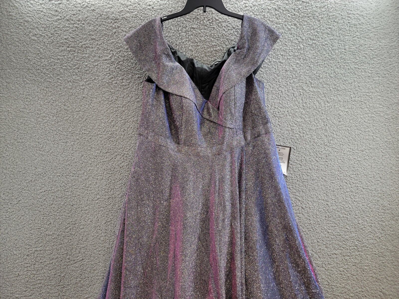 XSCAPE Plus Size Draped Off-The-Shoulder Metallic Gown Women's 16W Black/Fuchsia - Picture 3 of 16