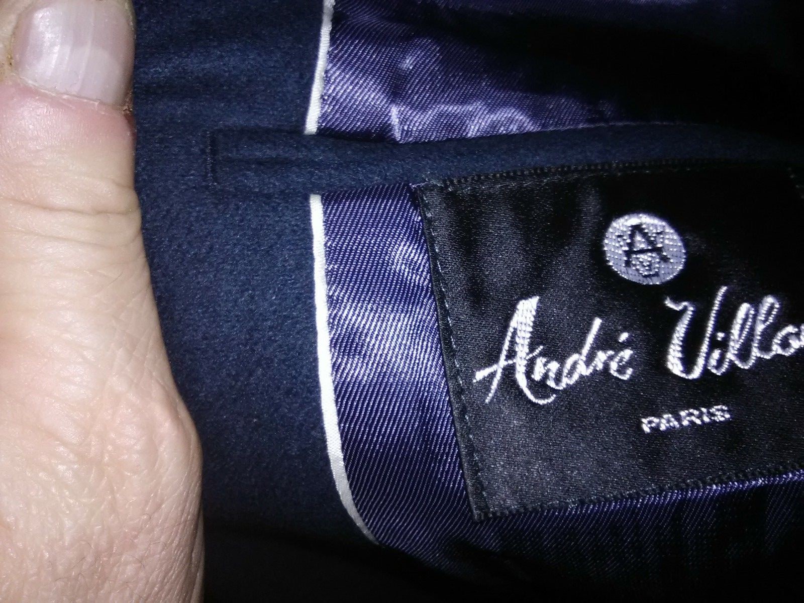 Andre Villard Paris Mens Lined Blazer Sport Coat Blue 100% Wool Size 43 Regular