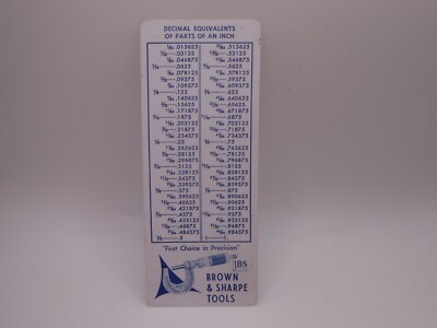 c1960 Brown & Sharpe Tools Plastic Pocket Size Decimal Equalivents, Tap Drills