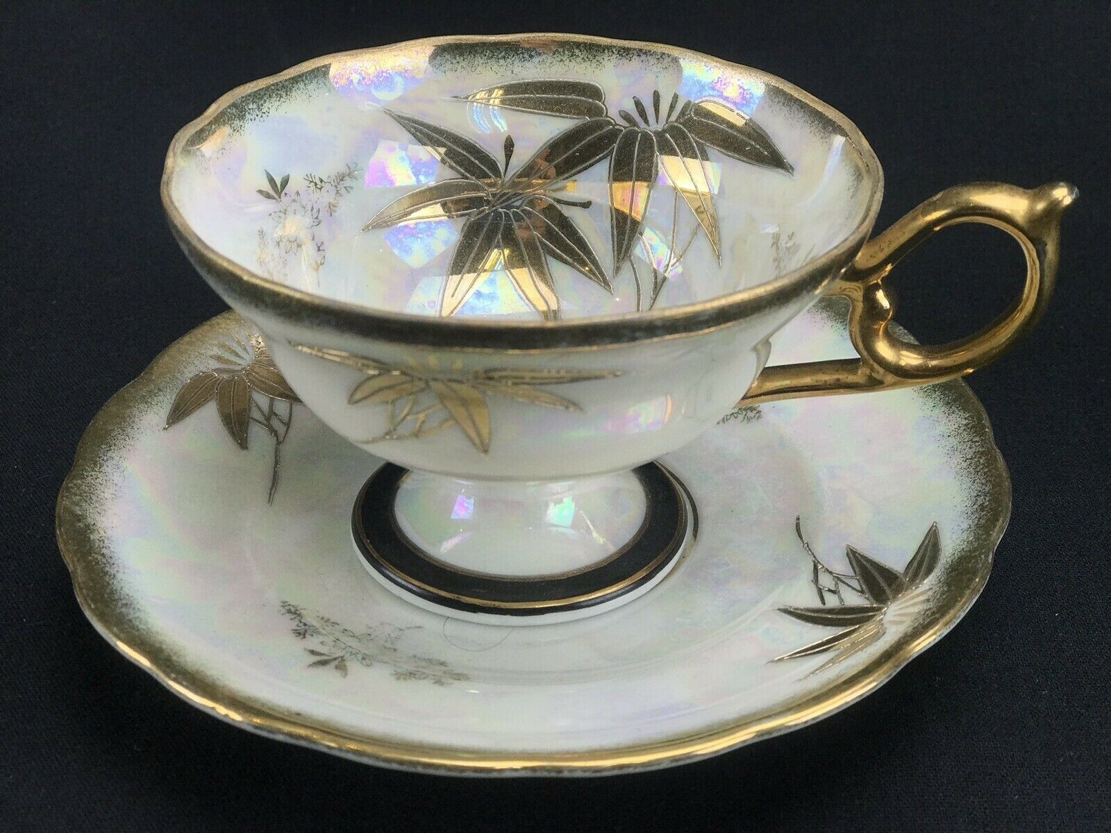 Vintage Castle China Japan Hand Painted Footed Cup & Saucer