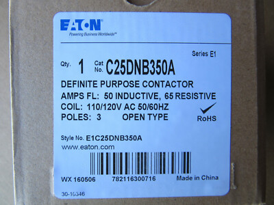 Eaton C25DNB350A Contactor 3P 50A 120V NEW!! in Factory Box Free Shipping