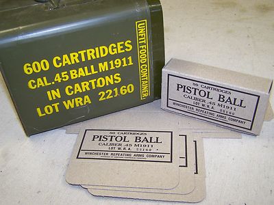 M1911 .45 ACP WWII NEW REPLICA 50 ROUND AMMO BOXES (SET A) - FA, EC & WRA LABELS