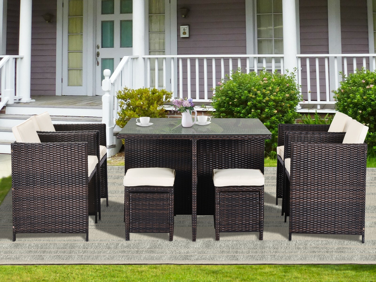 Garden Patio Furniture Set Outdoor Rattan Dining Set Lounge Small Party