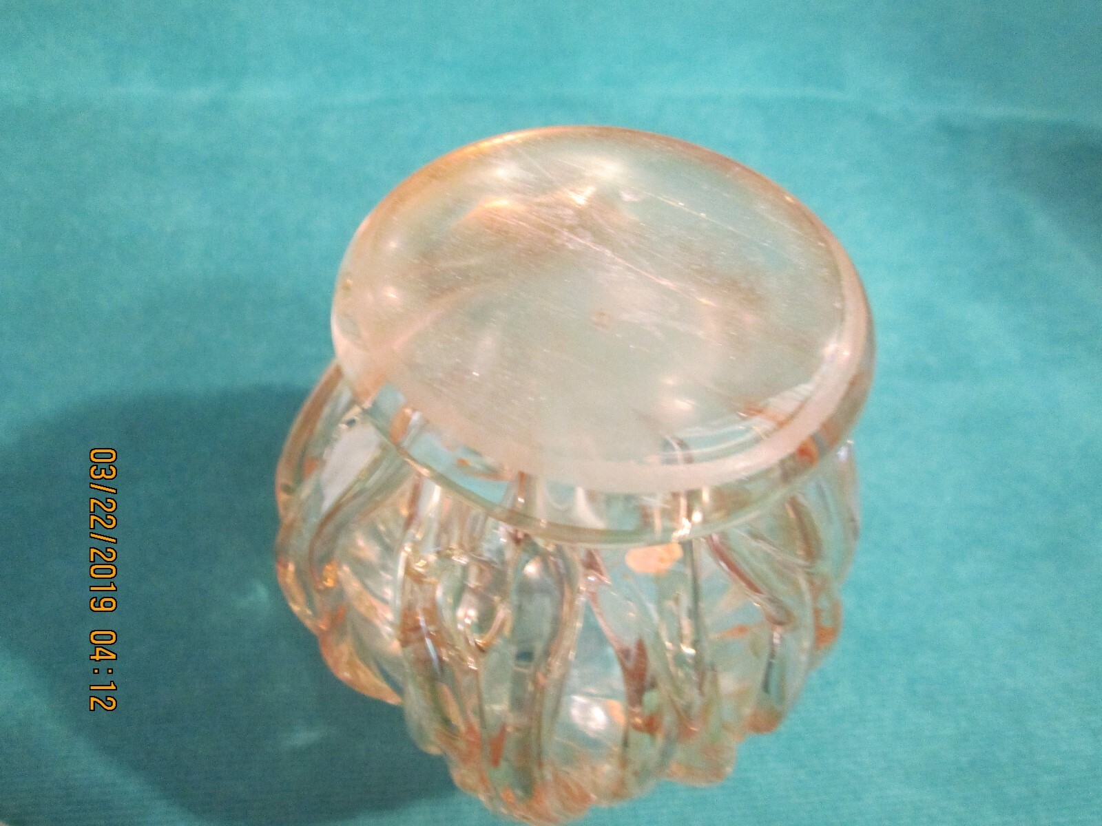 VTG. PERFUME BOTTLE. CASCADING GLASS OVER GLASS. LONG STOPPER. PALE GOLD COLOR