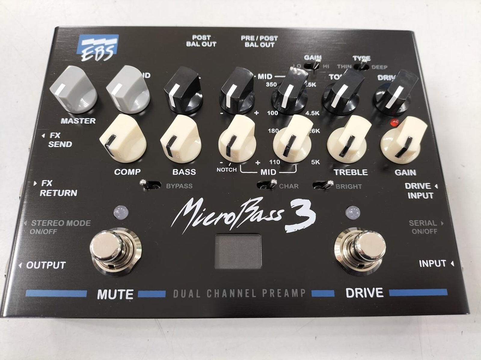 EBS MicroBass 3 Bass Preamp Effects Pedal 2-Channel Clean Drive