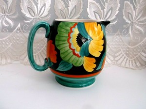 Art Deco Green Glass Glass Bowl With Handpainted Flowers Great Varieties Glass