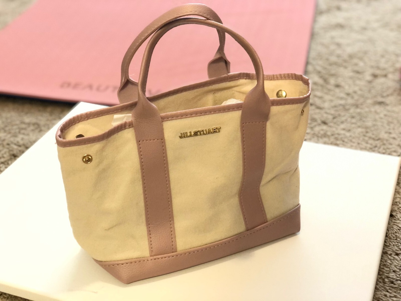 JILL STUART handbag logo beige pink canvas