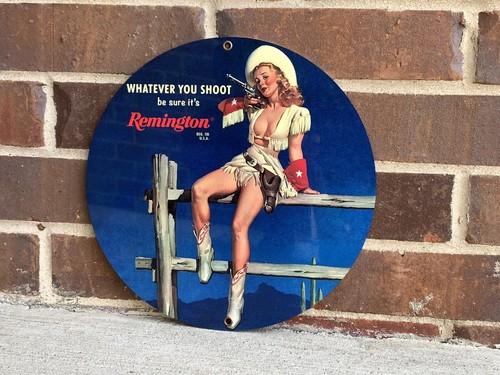 Remington Pinup  Vintage Style Round Sign ammunition ammo rifle revolver Gun