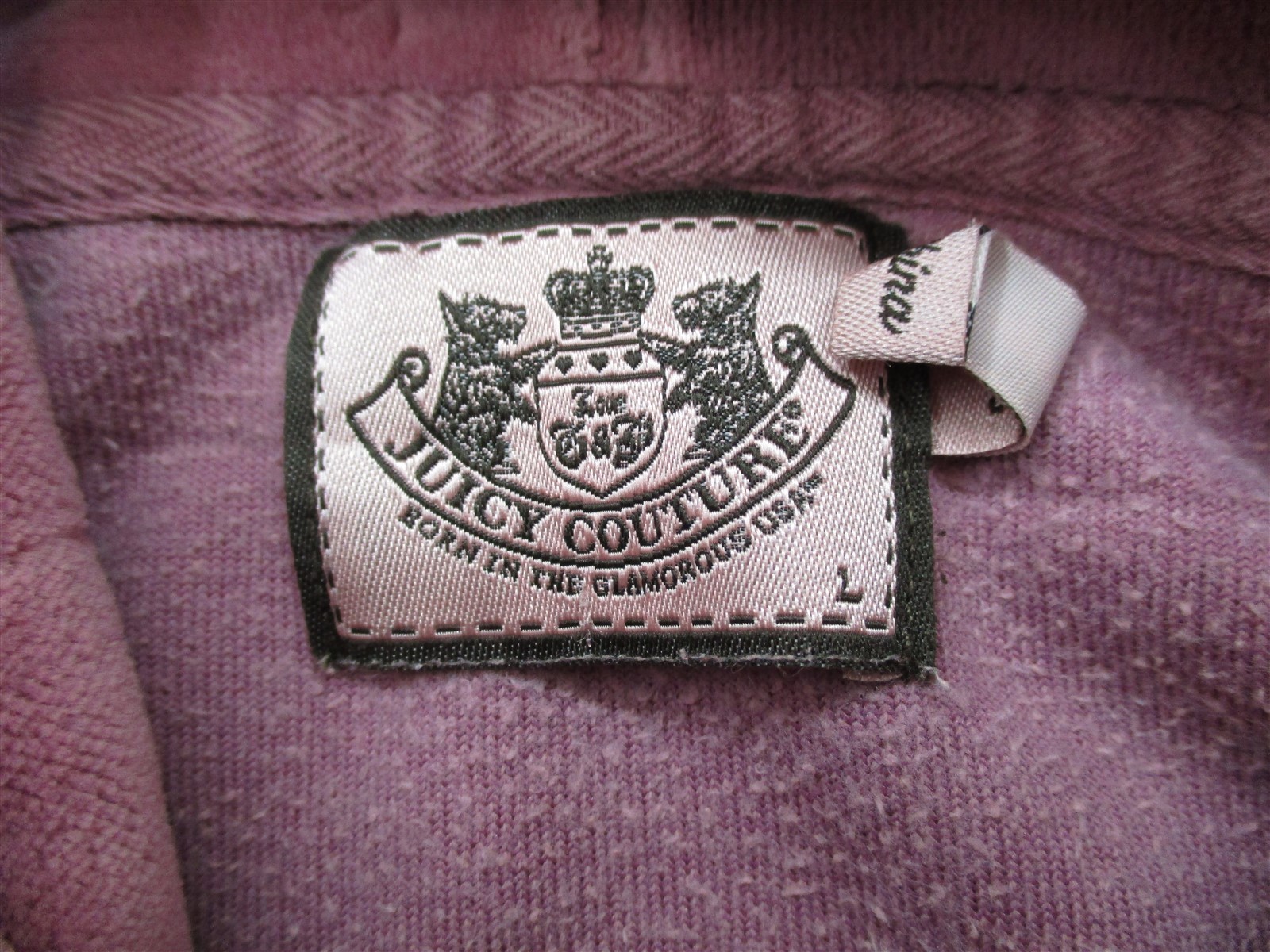 JUICY COUTURE K3080 Youth Girl's Size L Gold Logo Pink Mauve Velour Track Hoodie