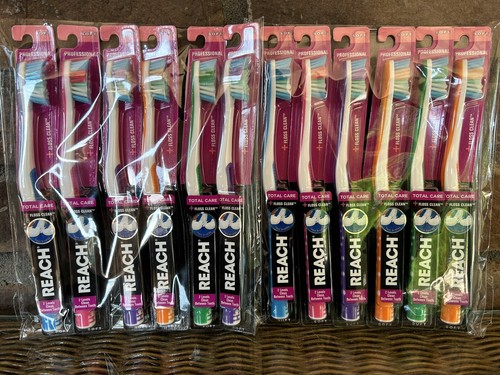 12 Reach Total Care Floss Clean Toothbrush- Soft  Assorted Bulk Lot