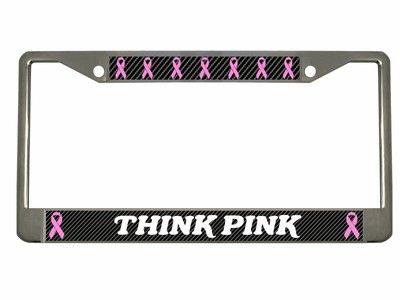 Think Pink Breast Cancer Ribbons Car License Frame  (Carbon)