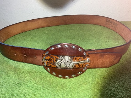 Vintage Leather Metal Belt Made In USA Motorcycle Sz L | eBay
