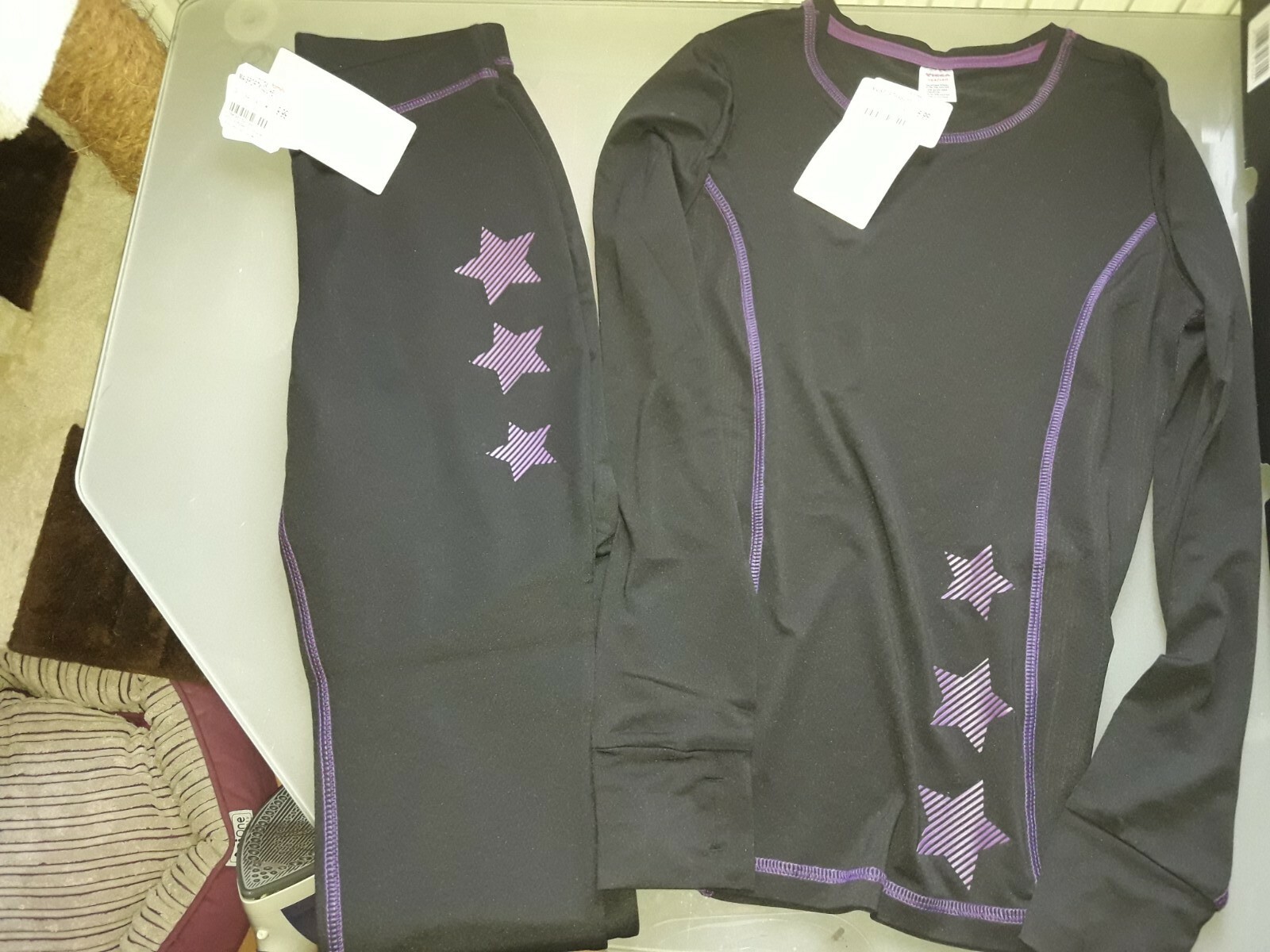 Mädchen Sportwäsche - NEU - Gr. 134/140 - 2 tlg - schwarz/lila