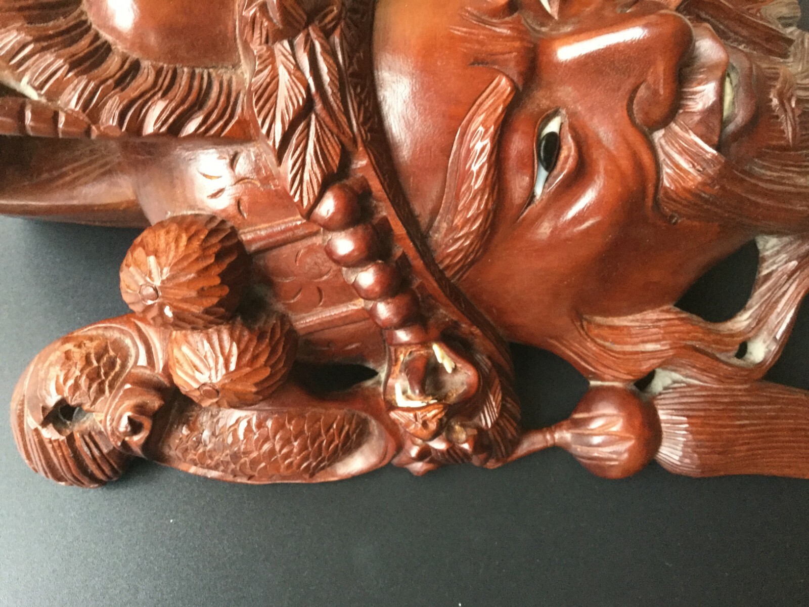 Vintage Asian Chinese Emperor & Empress, Dragons Hand Carved Wood Mask Rosewood