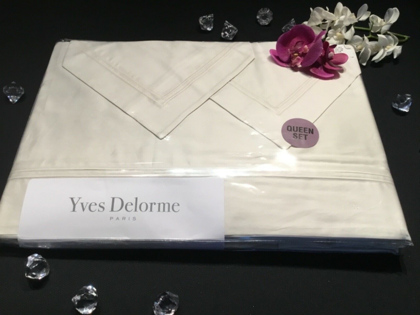NEW YVES DELORME PARIS TRIOMPHE ORGANIC IVORY 4 PC QUEEN Sheet SET の