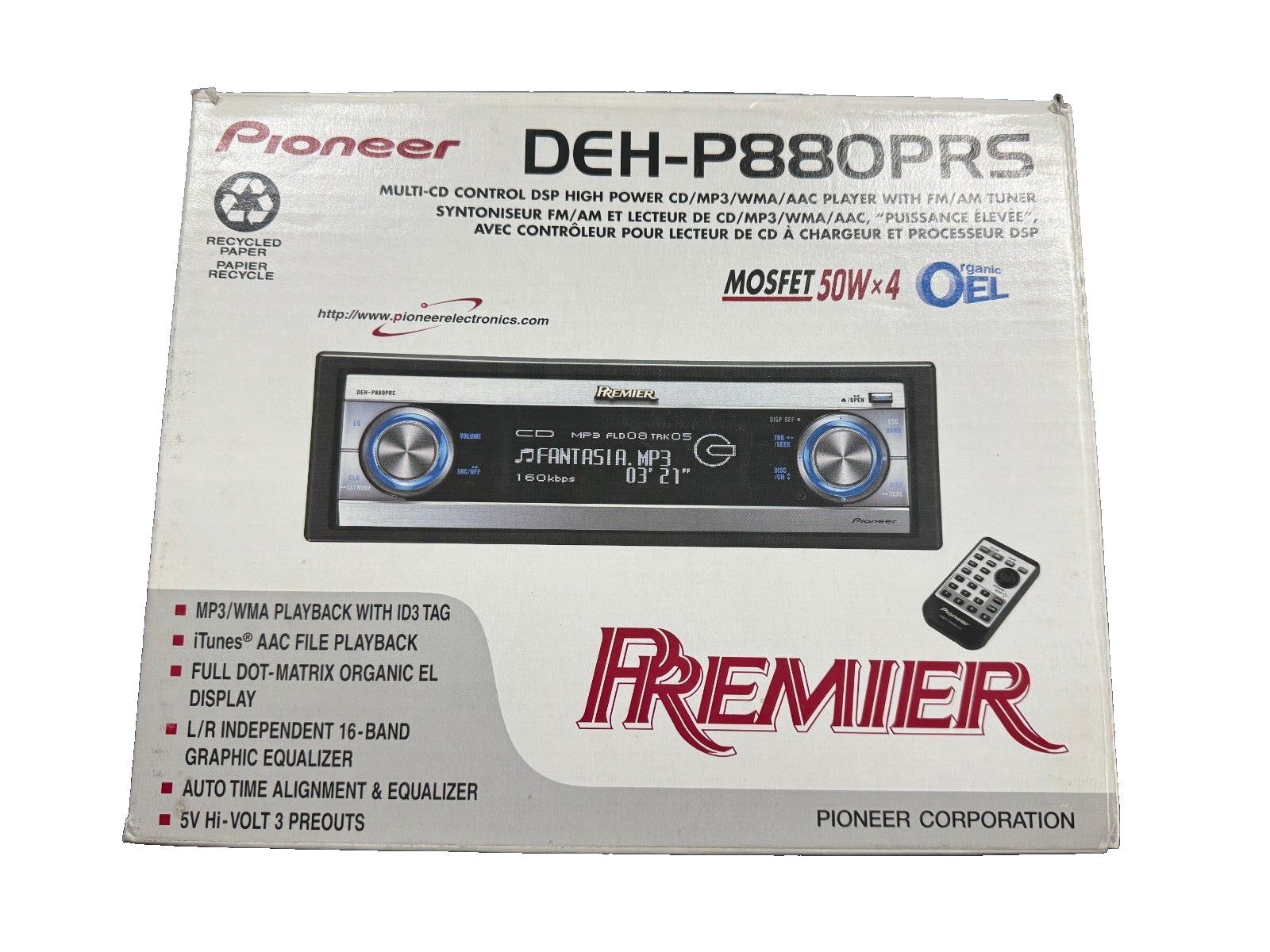 Pioneer Premier DEH-P880PRS CD Player w/Built in EQ - In Dash
