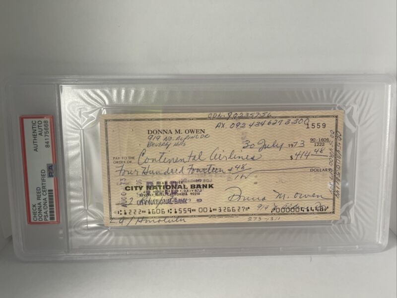 Donna Reed Signed Authentic Check PSA/DNA Certified