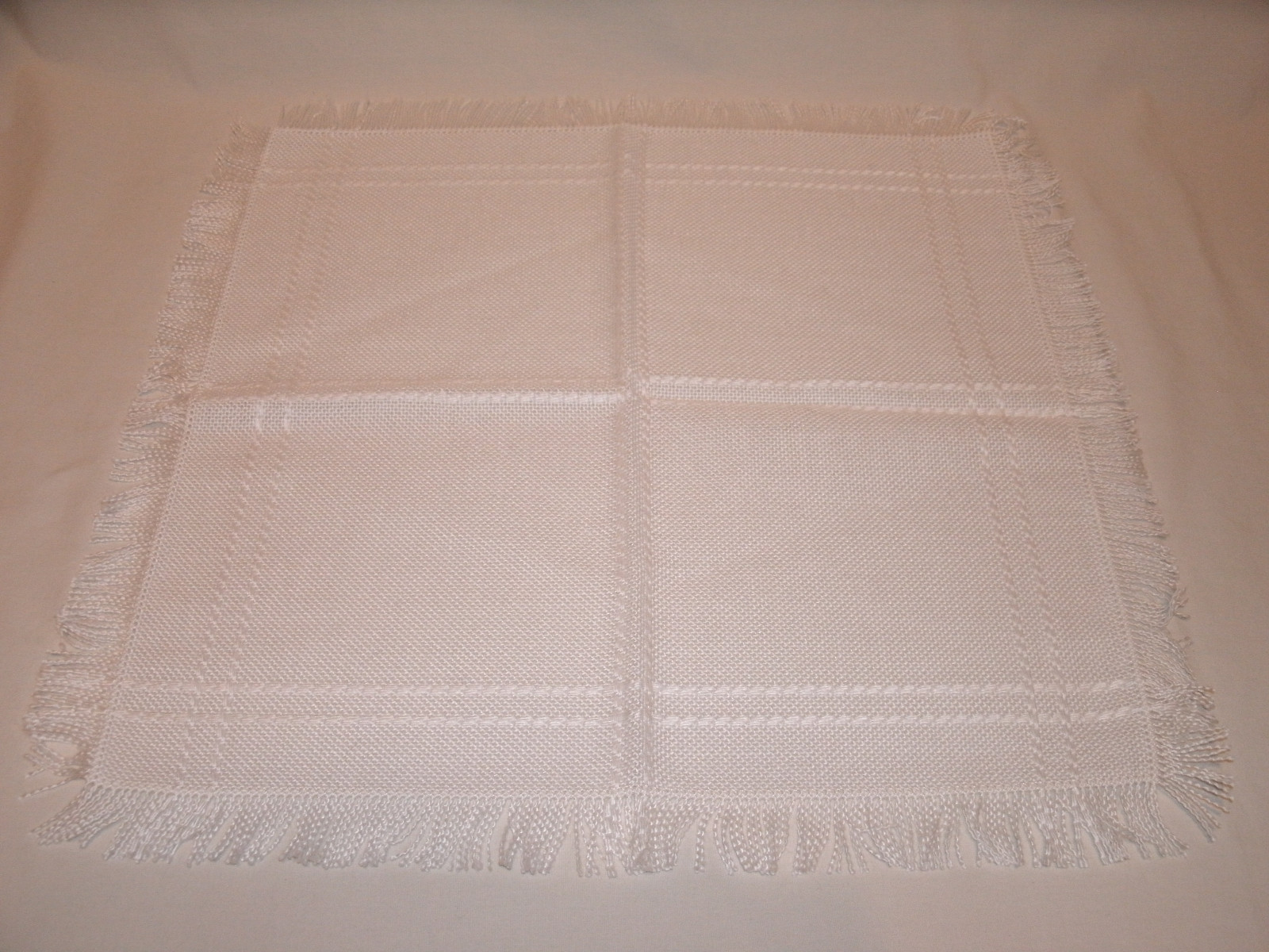 Two Square White Cross-Stitch or Embroidery Decorative Centerpiece Mats