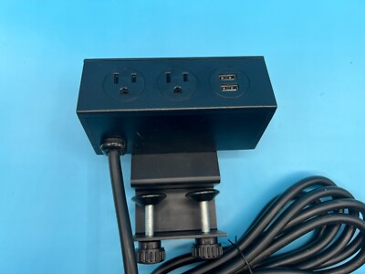 Stand Up Desk Store BAYU-CMP022 BLK Adjustable Deskmount Dual Power Outlet 2 USB