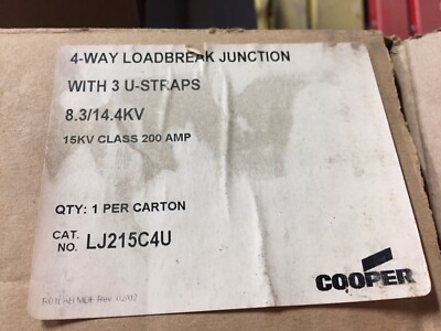 Cooper LJ215C4U 4-Way Loadbreak Junction 3 U-Straps 8.3/14.4KV NEW Complete