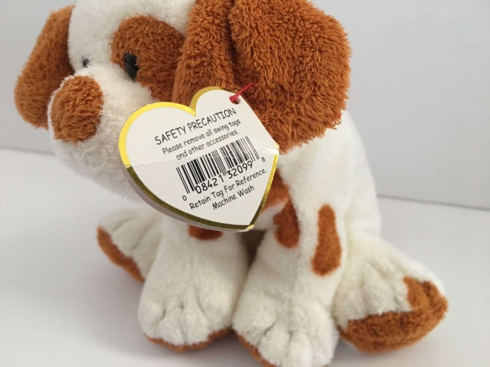 TY Pluffies PEPPY Puppy Dog White Brown Spots Floppy Plush 2007 Stuffed With Tag