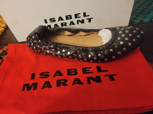 Pre-owned Isabel Marant Black Leather Belna Studded Ballet Flat