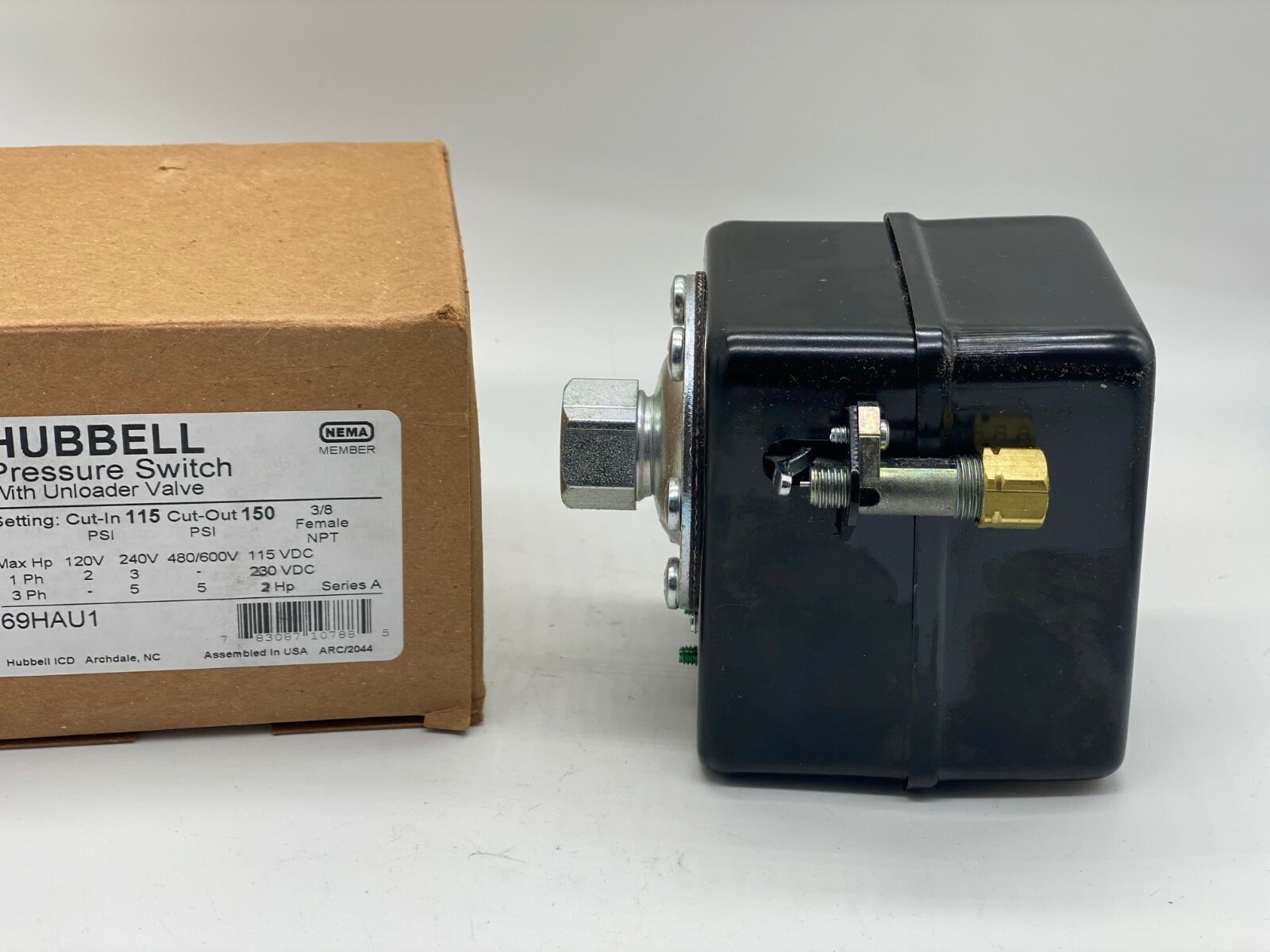 Hubbell 69HAU1 Pressure Switch w/Unloader Factory set 115 in 150 out 3/