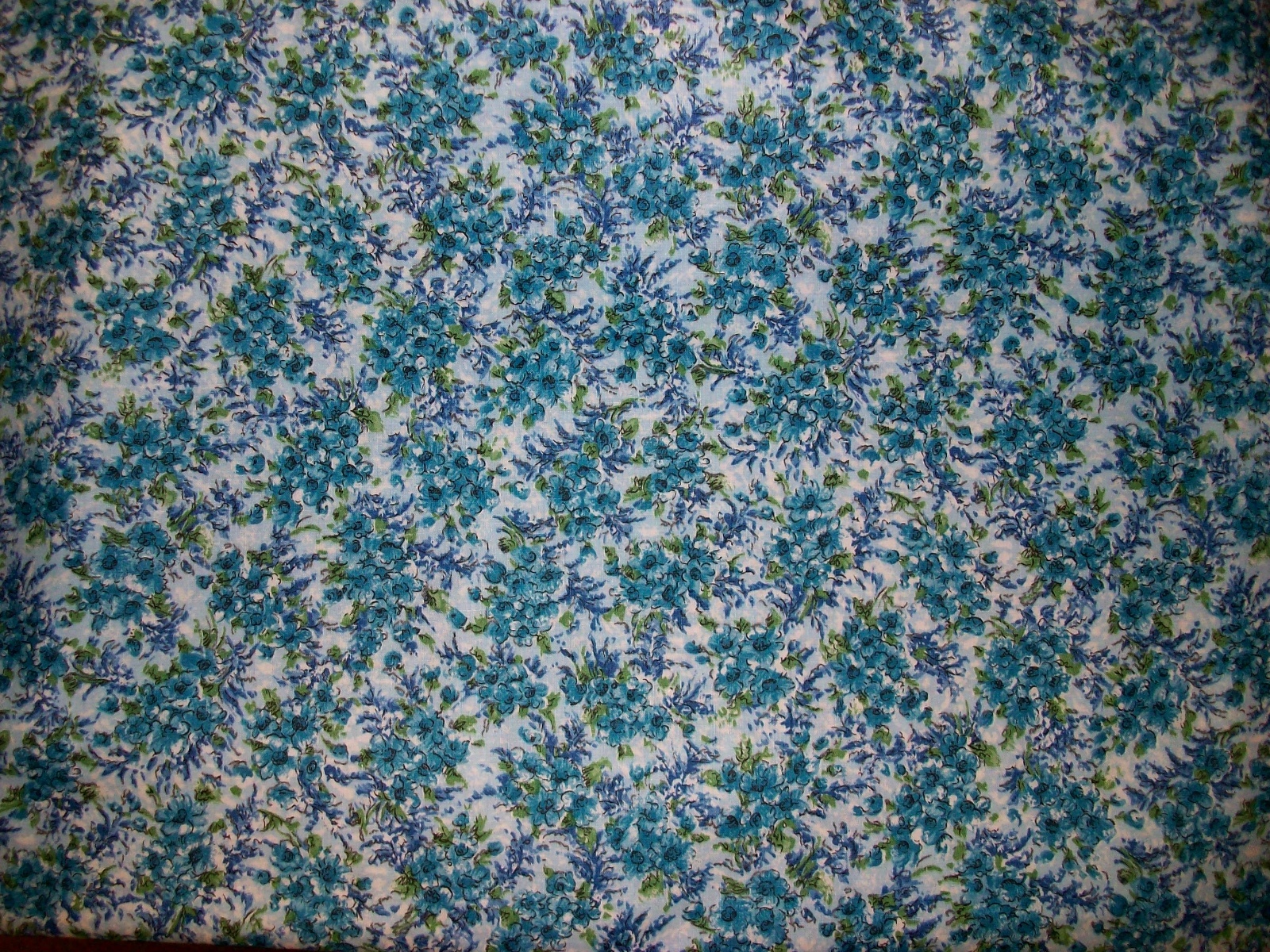 Vintage Mid-Century 1950s 1960s Blue Floral Cotton Fabric 2.5 yards