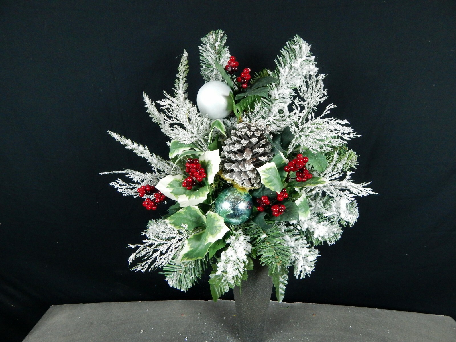 One Sided Christmas/Winter Cemetery Silk Flower Headstone/Tombstone Vase  Bush
