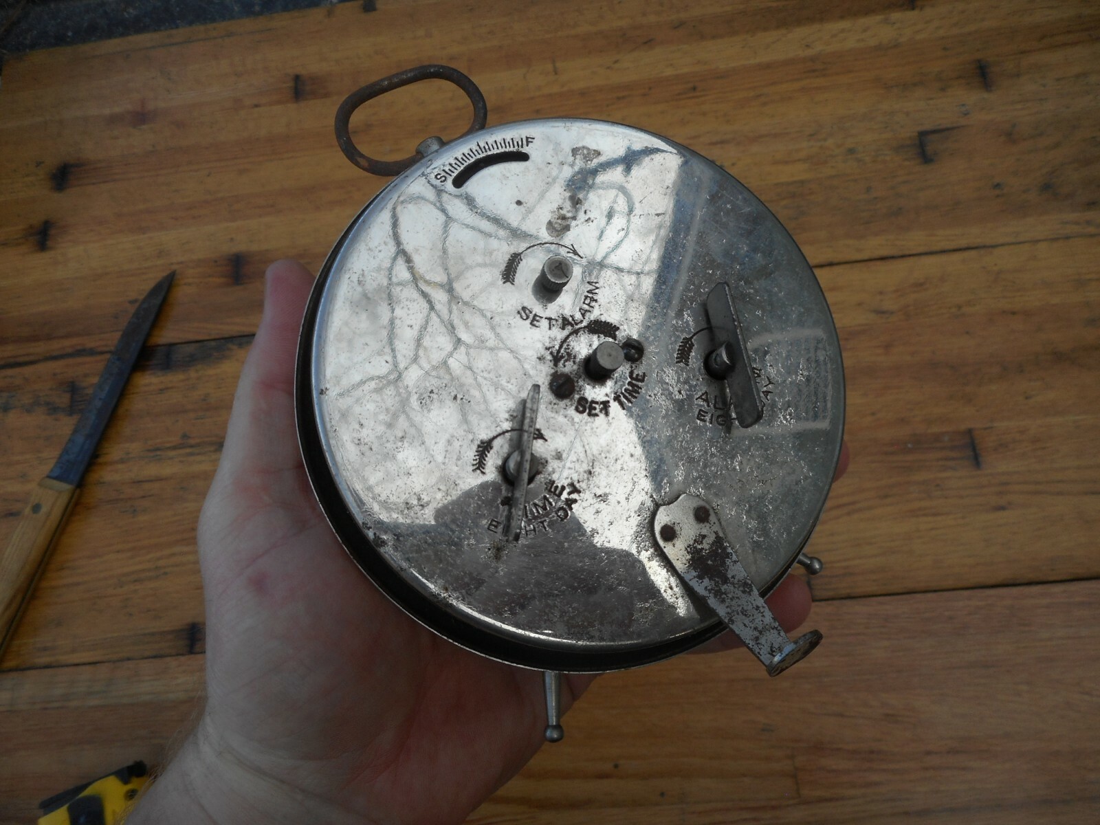 Antique The National Call Ingraham 8 Day Alarm Clock Peg Leg For Repair