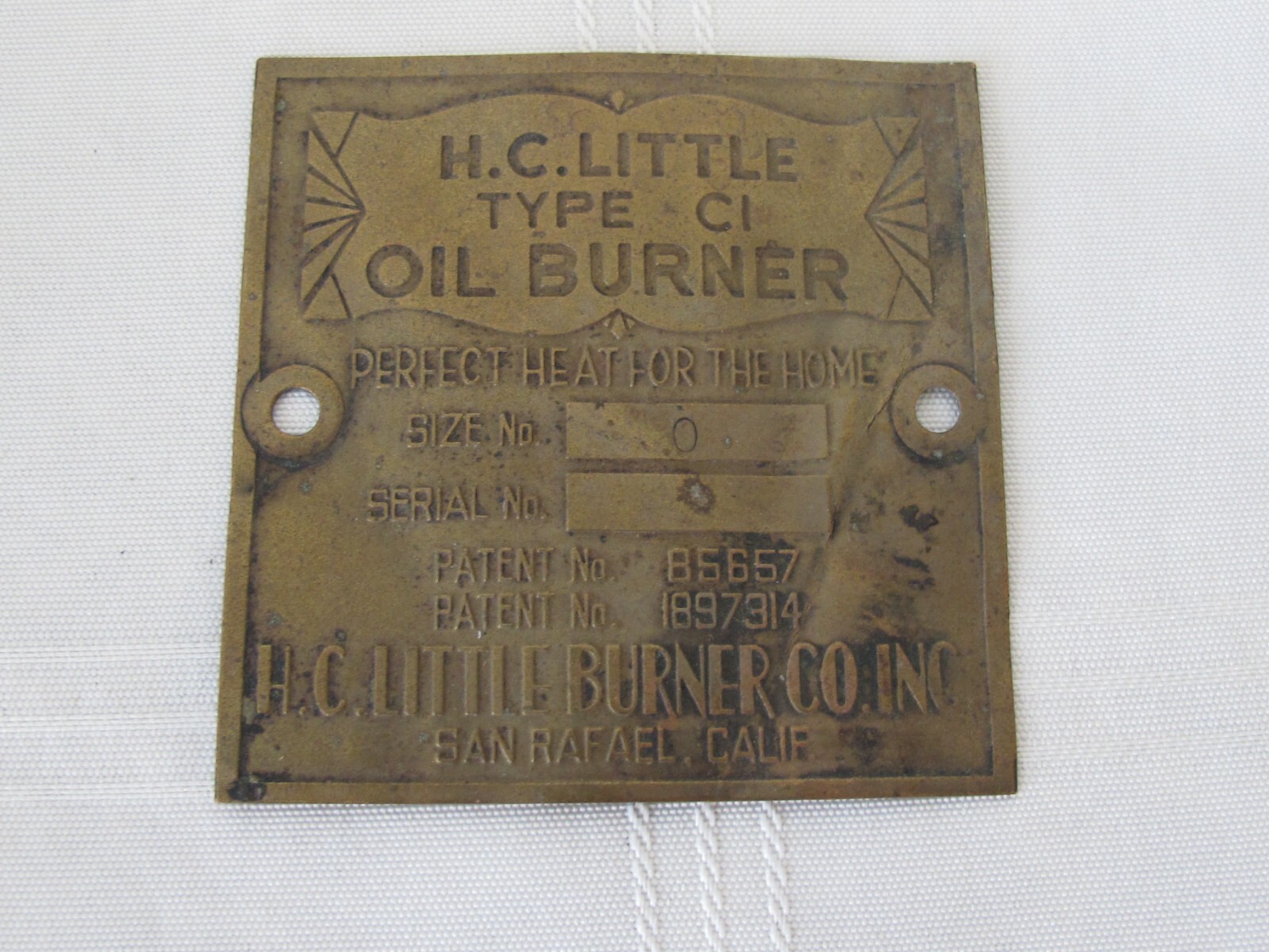 Brass Tag Plate San Rafael California