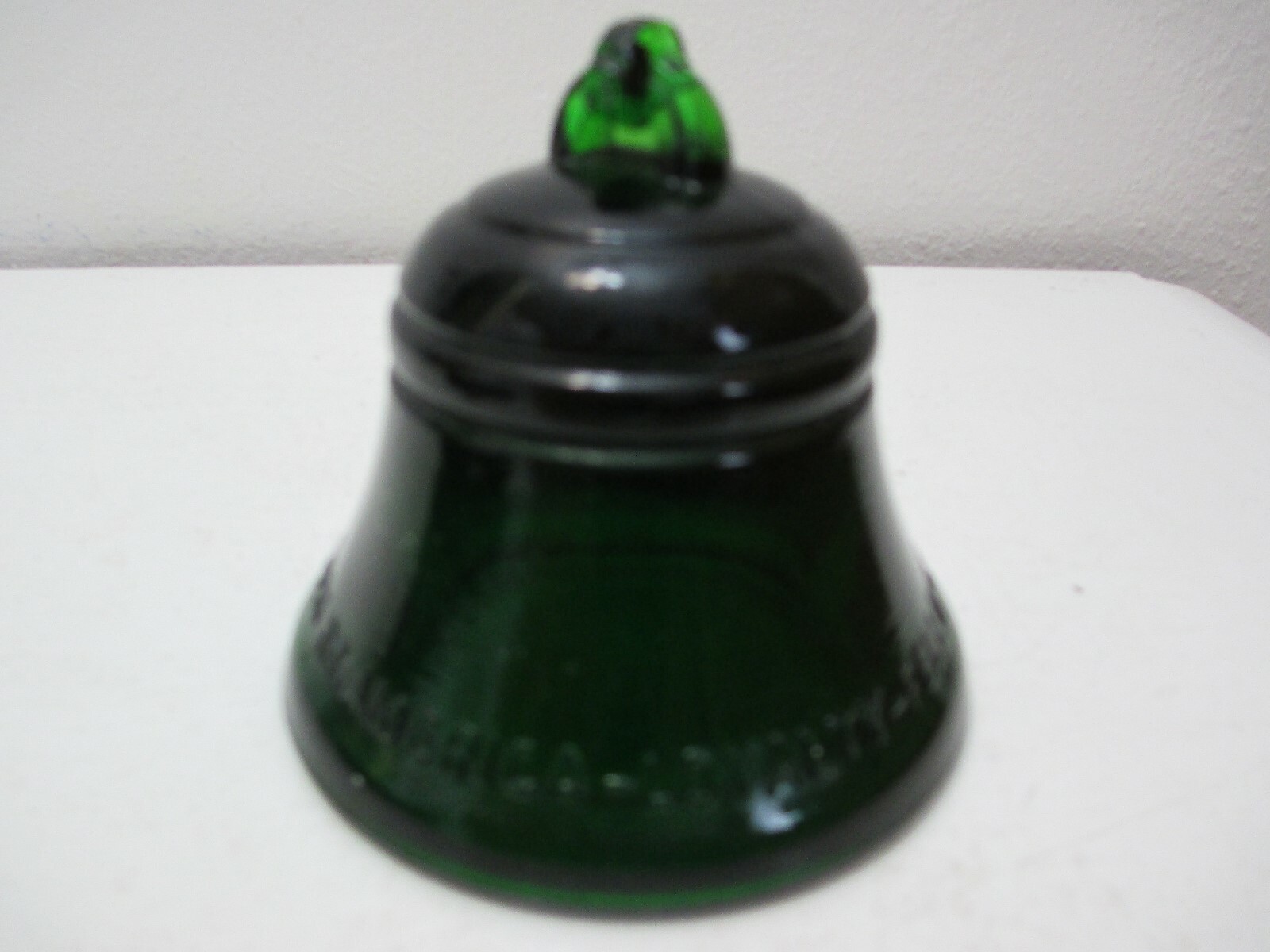 Vintage Telephone Pioneers of America Glass Bell Paperweight Emerald Green 1982