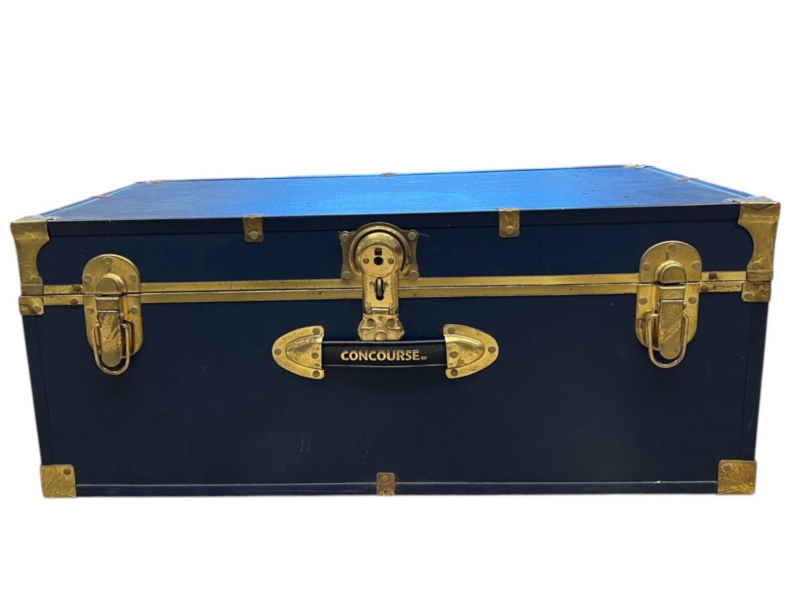 Vintage Concourse Travel Trunk Chest - Navy Blue & Brass