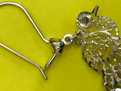 Pre-owned Handmade Gold Peacock Chandelier Earring 14k Solid Real Filigree Gypsy Long Dangle 2" In Multicolor