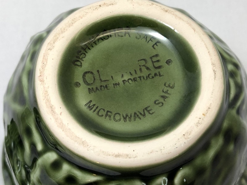 Olfaire Majolica Portugal Green Cabbage Leaf Lidded Bowl Sugar Condiment