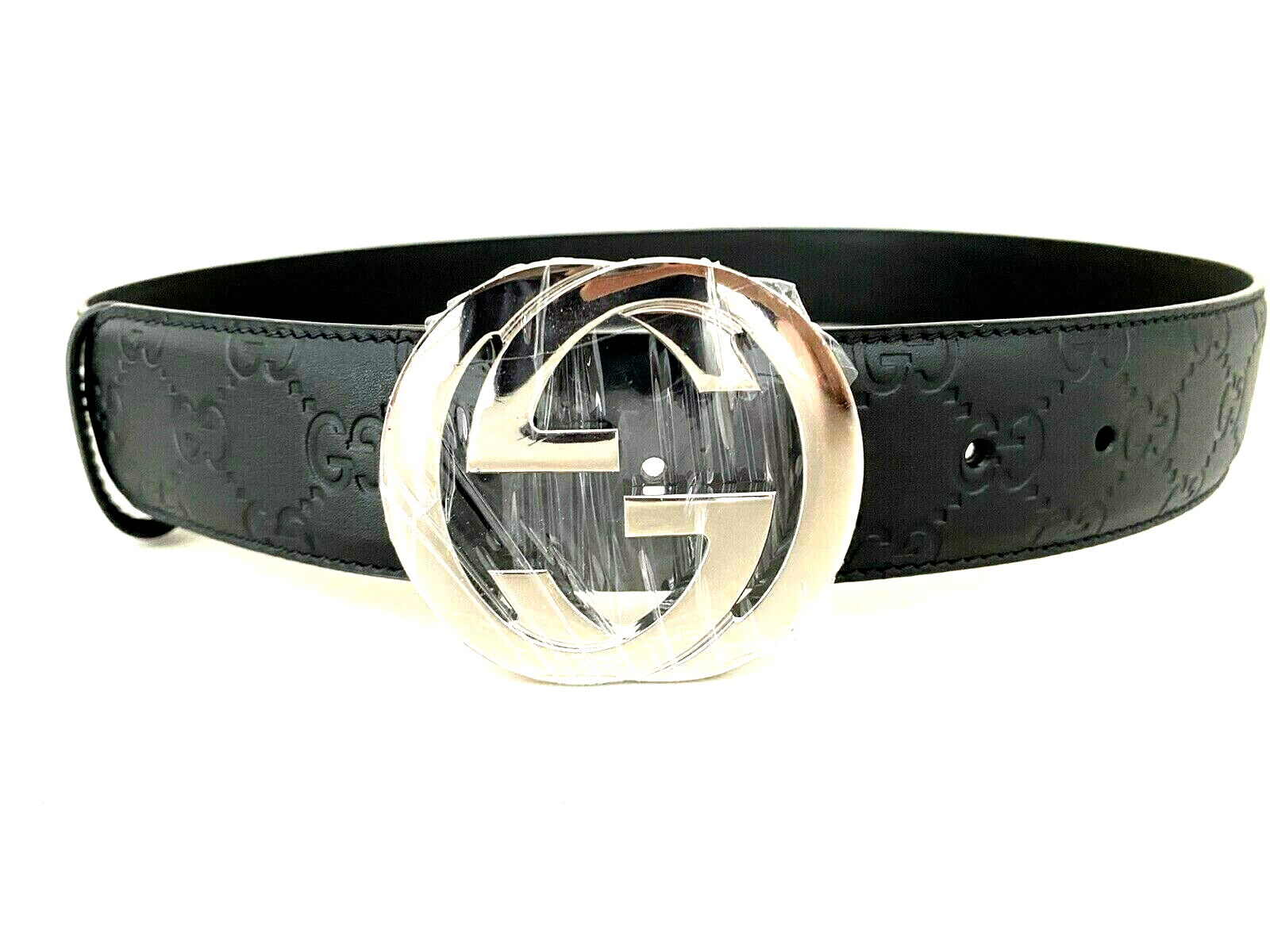 Men's Gucci Belt Size 32/90 Black GG Embossed Leather Silver