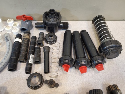 Lot of 30 Lawn Irrigation Sprinkler Heads, Connectors, Parts, Toro Orbit NIBCO
